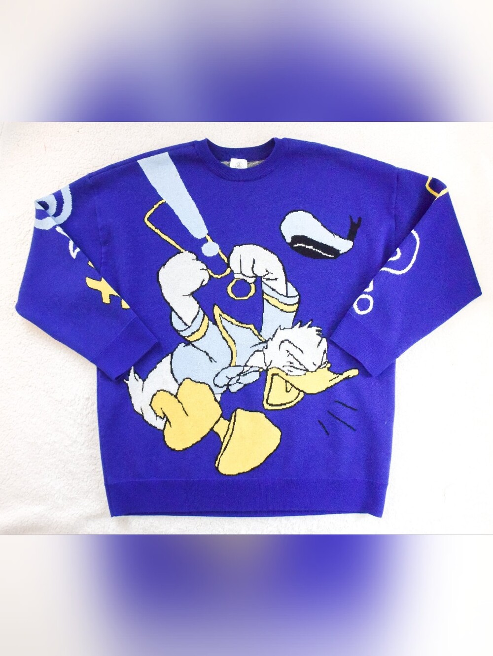 *Disney* Vintage Donald Duck Dark Blue Intarsia Knit Sweater Pullover - Large